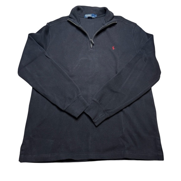 🖤 Polo Ralph‎ Lauren Black 1/4 Zip Sweater Men’s Large Red Pony Logo ✨ - Picture 1 of 3